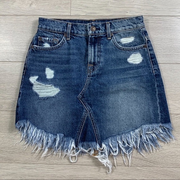 7 For All Mankind Raw Hem Jean Mini Skirt - Picture 2 of 9